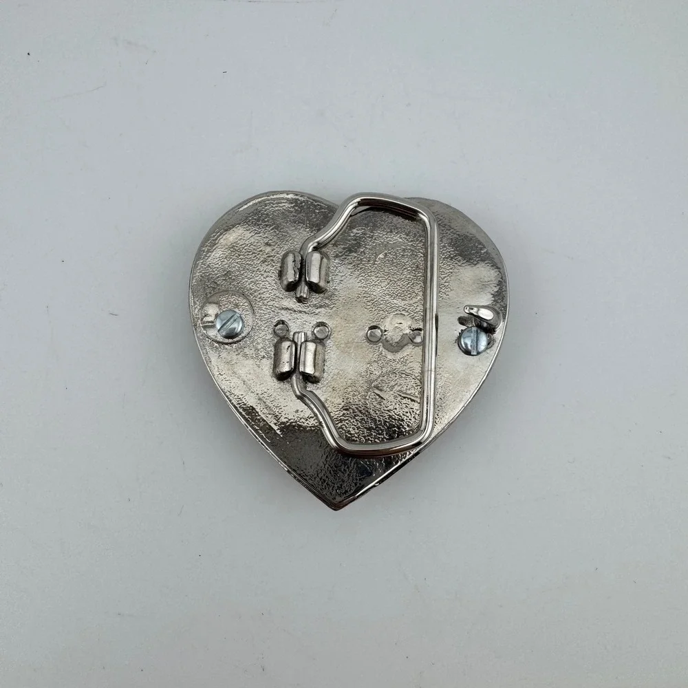 Belt Buckle Silver Tone Heart Sacagawea Coin Western Scroll Excellent
